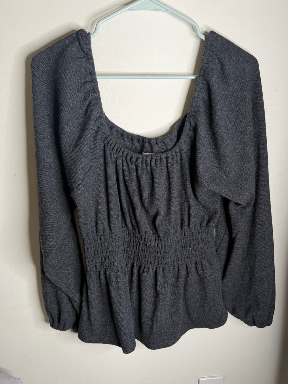 Madewell Charcoal Gray Smocked Waist Peasant Blouse